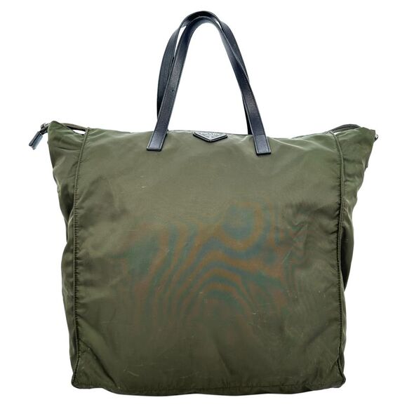 Prada Handbags - Prada Militare Vela Nylon and Saffiano Leather Tote Bag in Olive Green Nylon